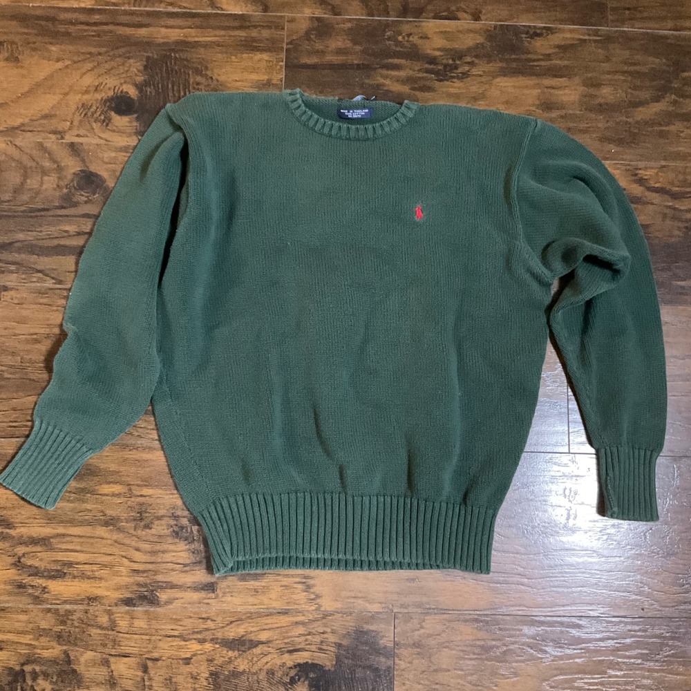 Polo Ralph Lauren Mens XL Green Cotton Crewneck Sweater Red Pony Logo